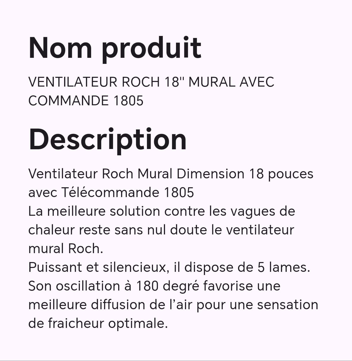 VENTILATEUR ROCH 18" MURAL AVEC COMMANDE 1805 VENTILATEUR ROCH 18" MURAL AVEC COMMANDE 1805
