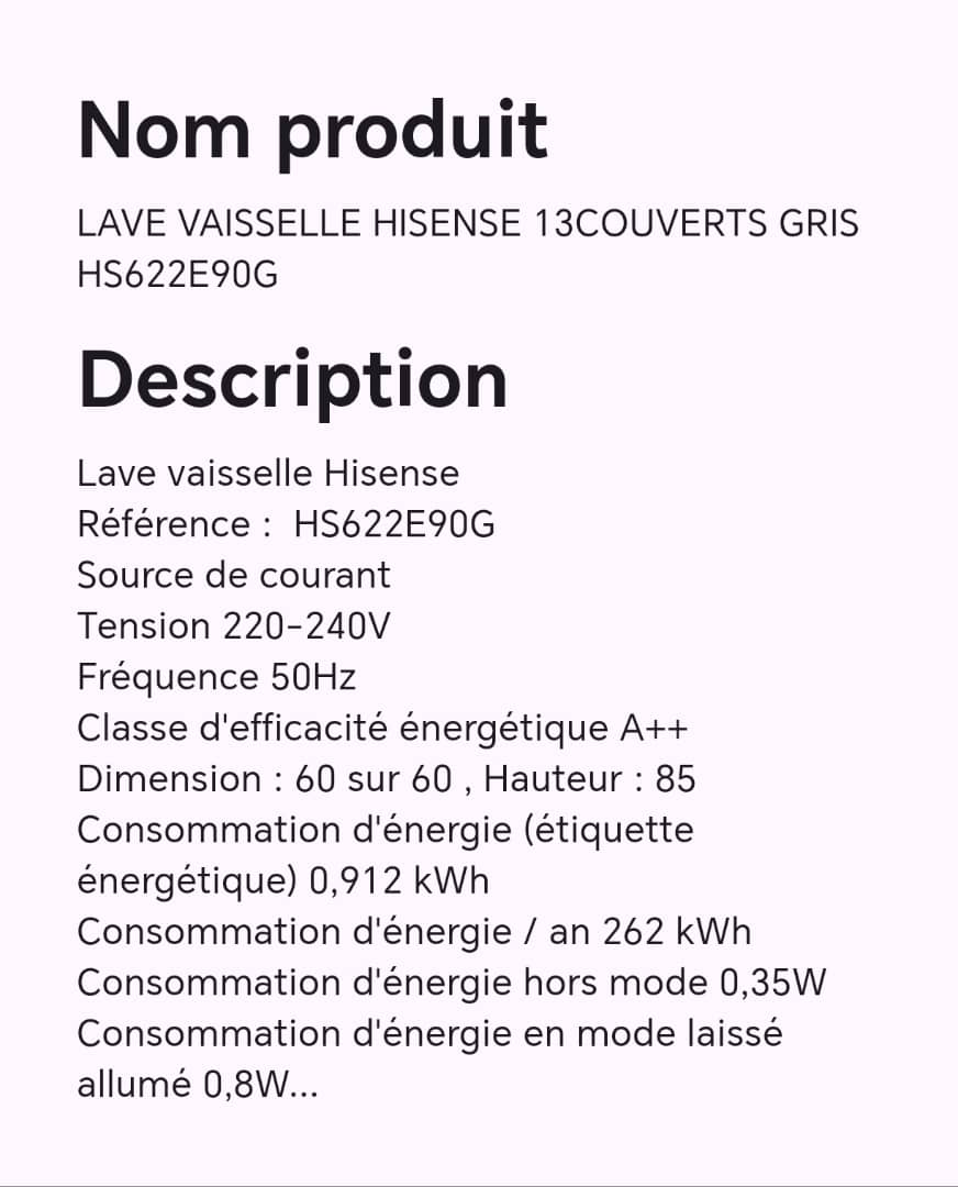 LAVE VAISSELLE HISENSE 13COUVERTS GRIS HS622E90G LAVE VAISSELLE HISENSE 13COUVERTS GRIS HS622E90G