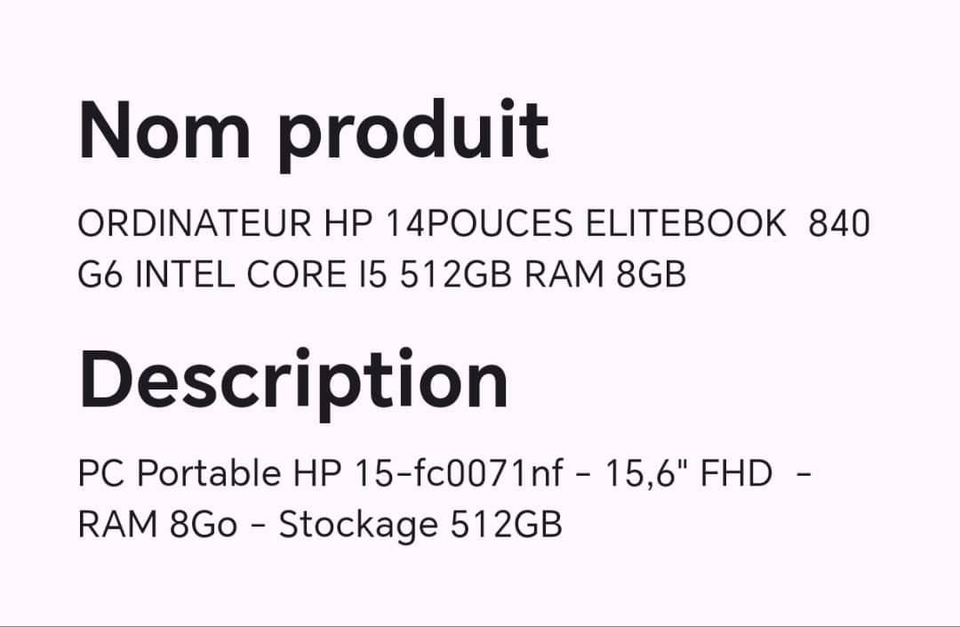 ORDINATEUR HP 14POUCES ELITEBOOK 840 G6 INTEL CORE I5 512GB RAM 8GB ORDINATEUR HP 14POUCES ELITEBOOK 840 G6 INTEL CORE I5 512GB RAM 8GB