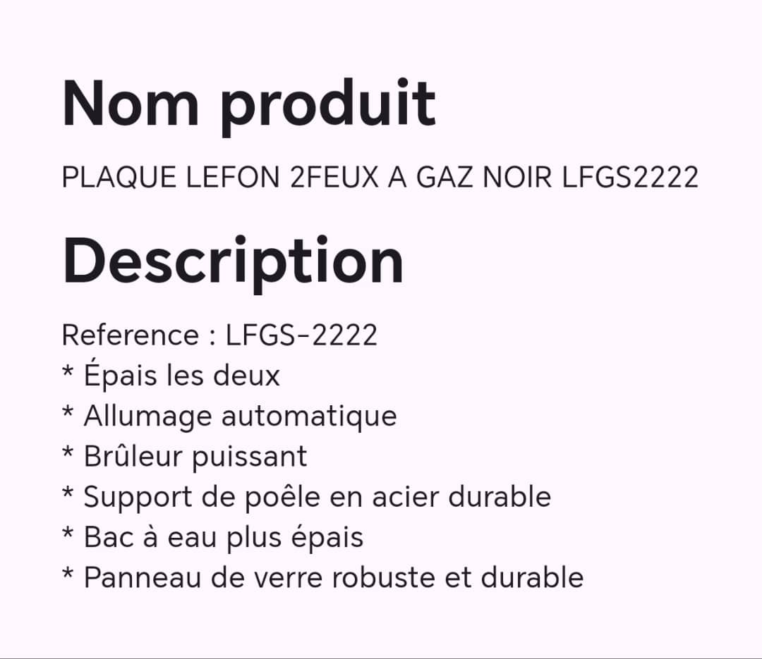 PLAQUE LEFON 2FEUX A GAZ NOIR LFGS2222 PLAQUE LEFON 2FEUX A GAZ NOIR LFGS2222