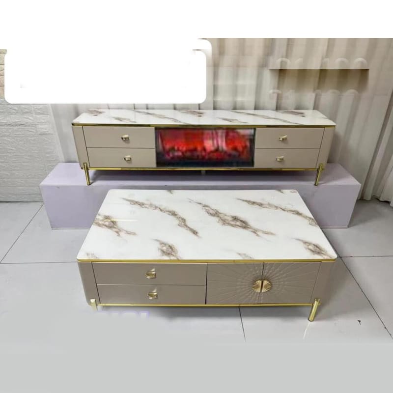 TABLE TELEVISEUR BEIGE MARBRE 200X40X46 66-201 + TABLE BASSE 130X70 66-13 TABLE TELEVISEUR BEIGE MARBRE 200X40X46 66-201 + TABLE BASSE 130X70 66-13