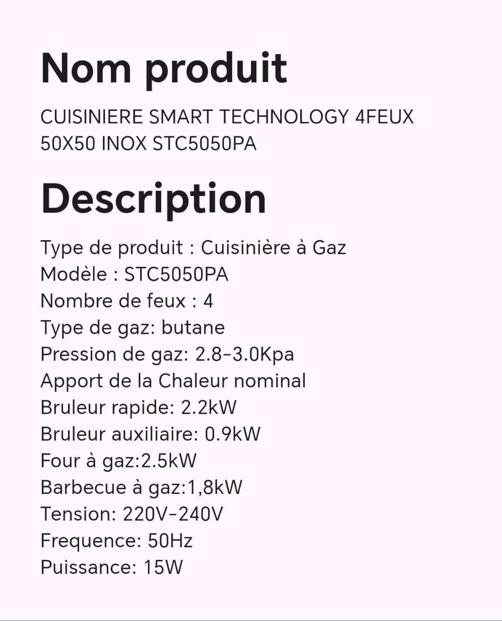 CUISINIERE SMART TECHNOLOGY 4FEUX 50X50 INOX STC5050PA CUISINIERE SMART TECHNOLOGY 4FEUX 50X50 INOX STC5050PA