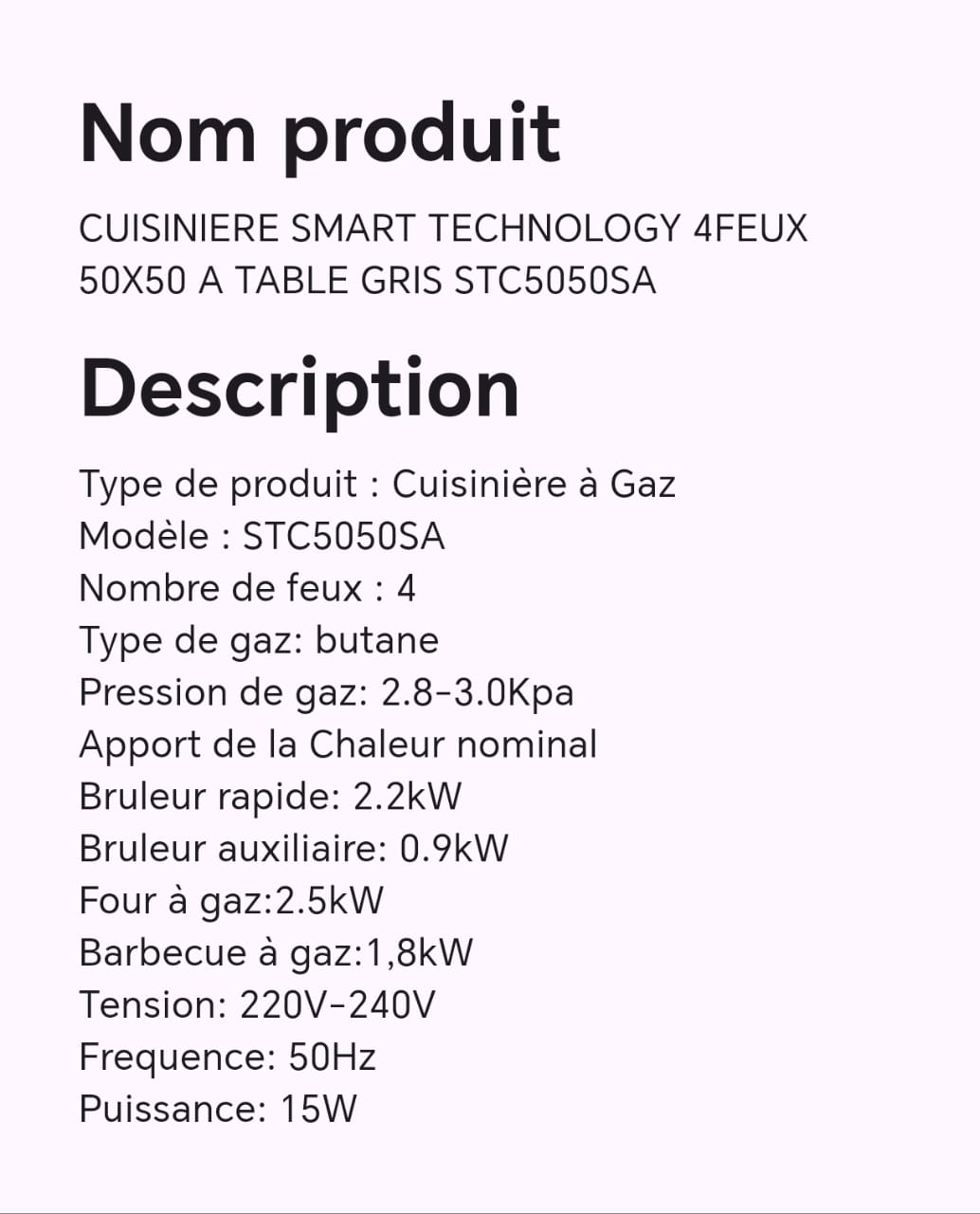 CUISINIERE SMART TECHNOLOGY 4FEUX 50X50 A TABLE GRIS STC5050SA CUISINIERE SMART TECHNOLOGY 4FEUX 50X50 A TABLE GRIS STC5050SA