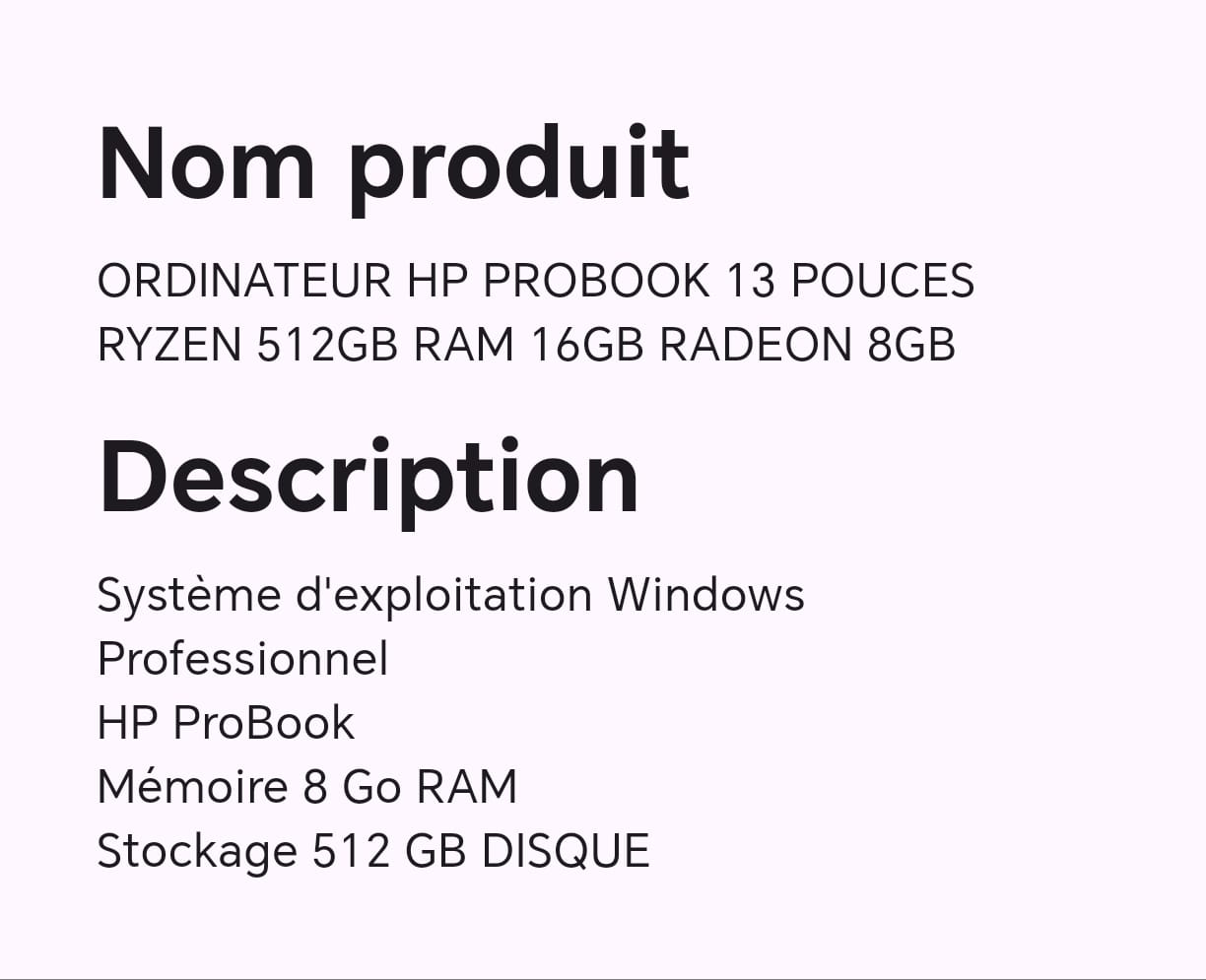 ORDINATEUR HP PROBOOK 13 POUCES RYZEN 512GB RAM 16GB RADEON 8GB ORDINATEUR HP PROBOOK 13 POUCES RYZEN 512GB RAM 16GB RADEON 8GB