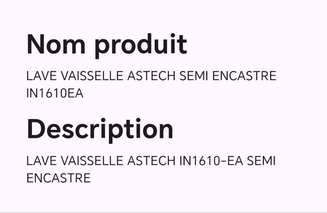 LAVE VAISSELLE ASTECH SEMI ENCASTRE IN1610EA LAVE VAISSELLE ASTECH SEMI ENCASTRE IN1610EA