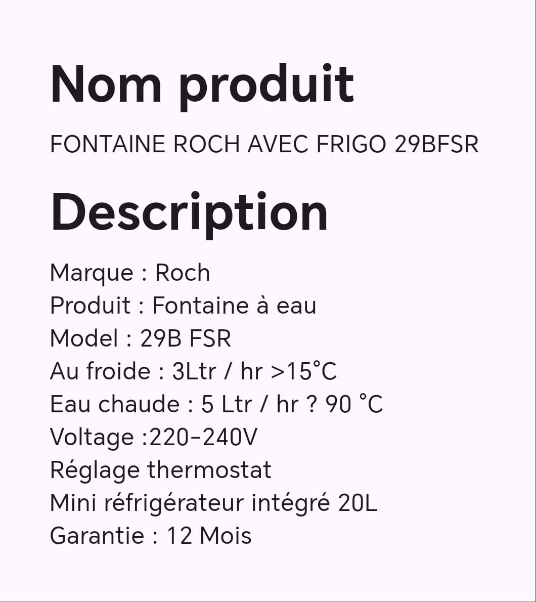 FONTAINE ROCH AVEC FRIGO 29BFSR FONTAINE ROCH AVEC FRIGO 29BFSR