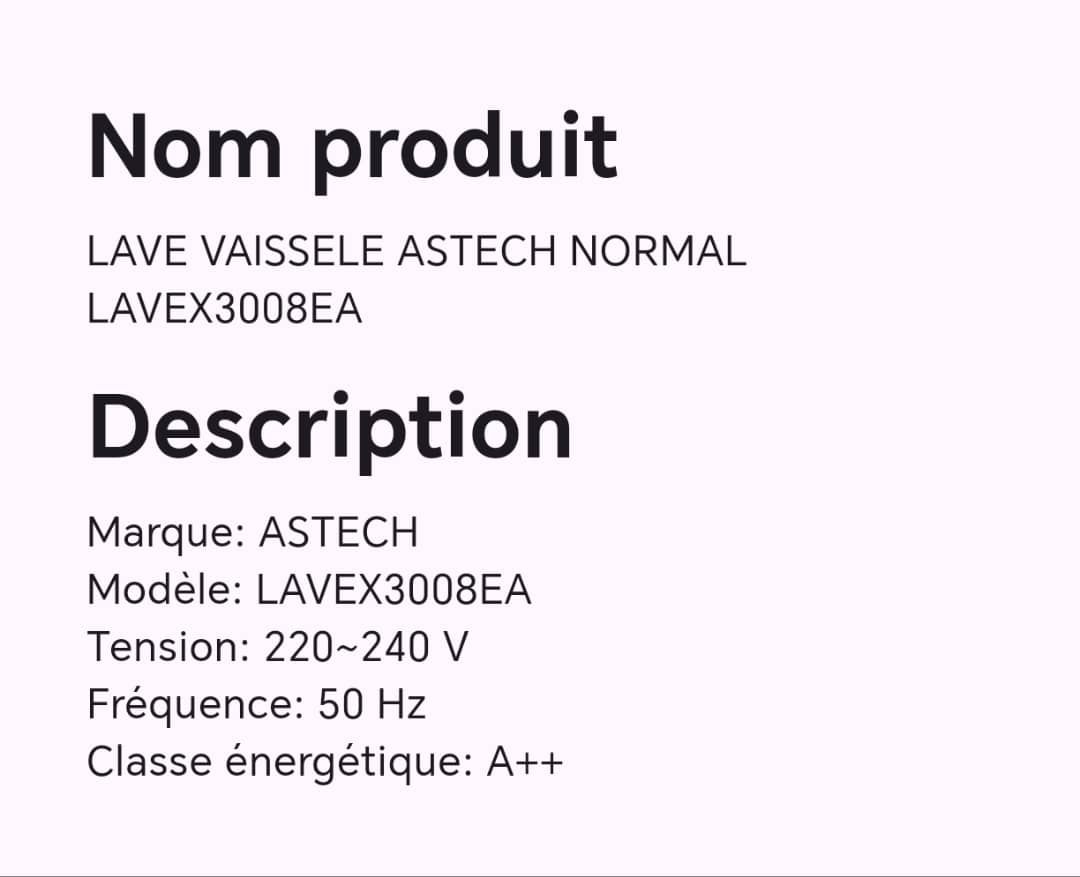 LAVE VAISSELLE ASTECH NORMAL LAVEX3008EA LAVE VAISSELLE ASTECH NORMAL LAVEX3008EA