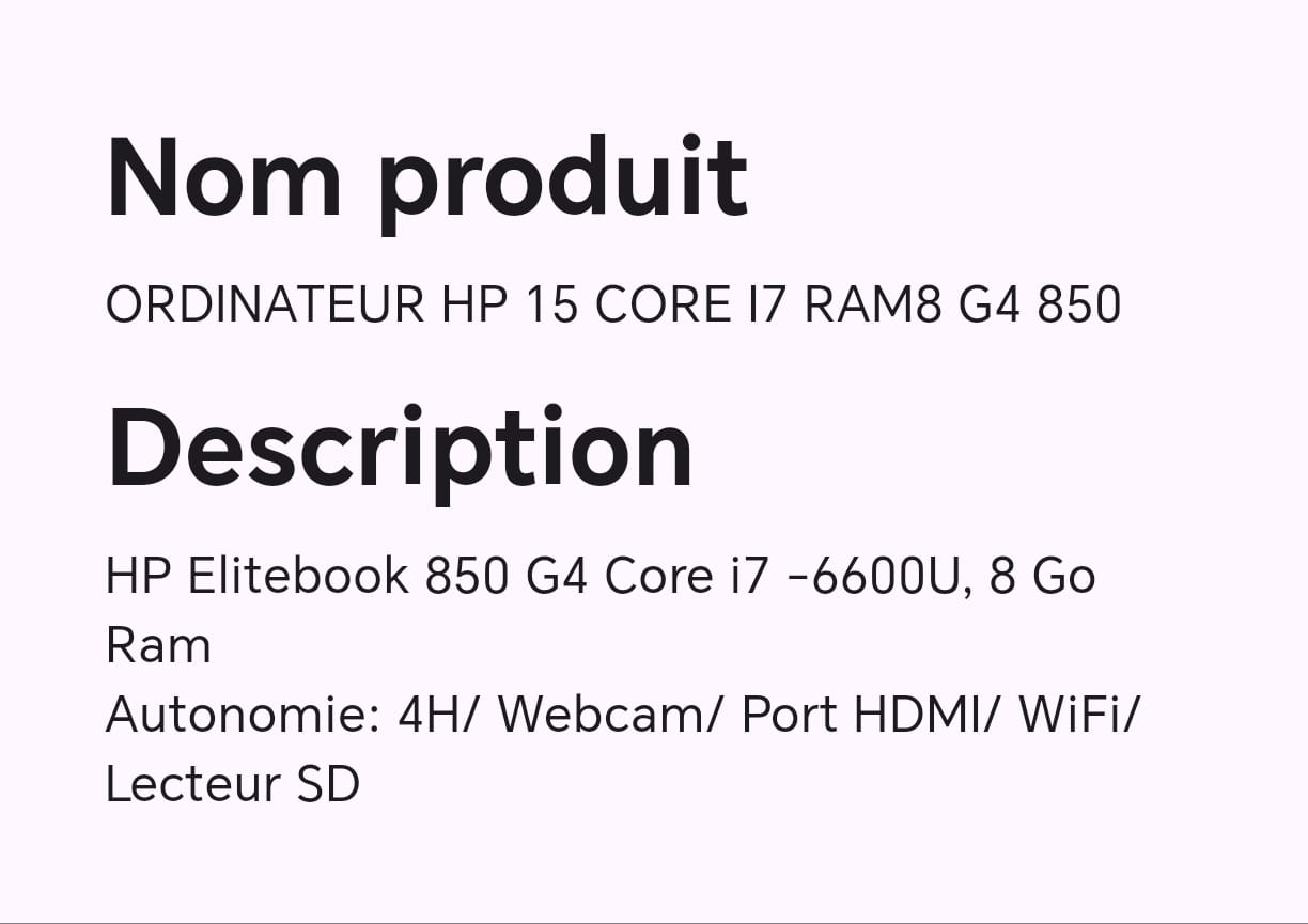 ORDINATEUR HP 15 CORE I7 RAM8 G4 850 ORDINATEUR HP 15 CORE I7 RAM8 G4 850