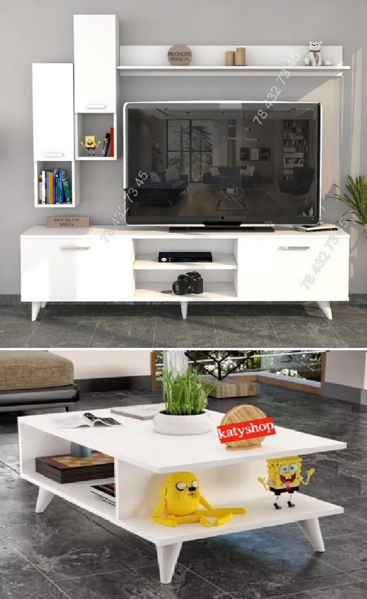 Meuble TV Blanc - 1m80 + Table Basse