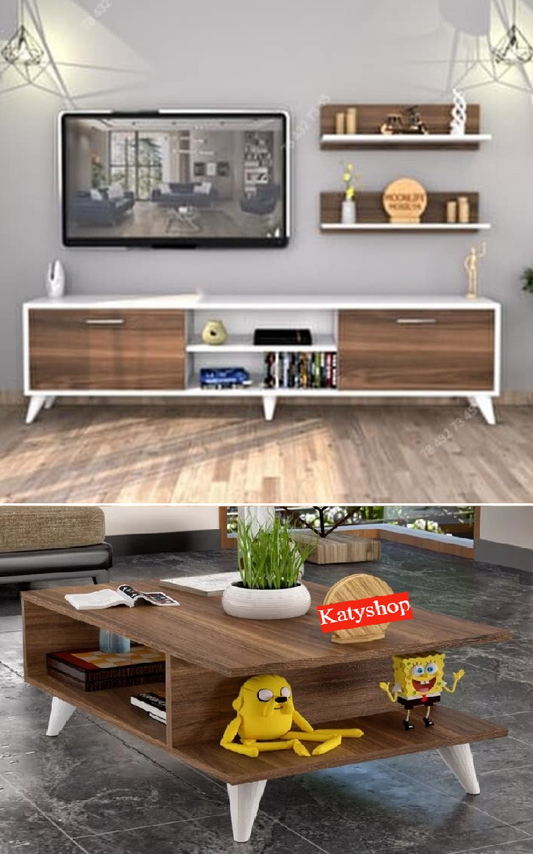 Meuble TV Noir & Blanc - 1m50 + Table Basse