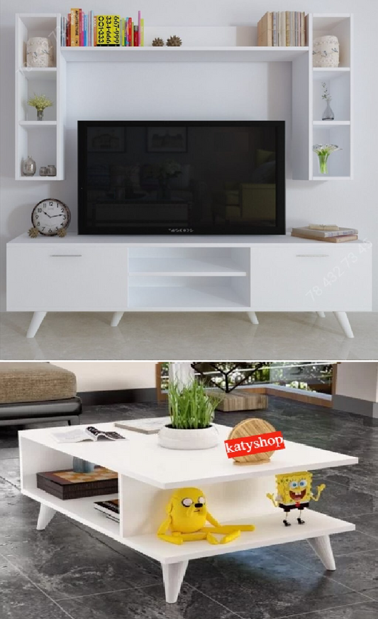 Meuble TV Blanc - 1m80 + Table Basse