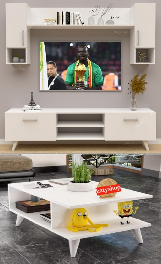 Meuble TV Blanc - 1m80 + Table Basse