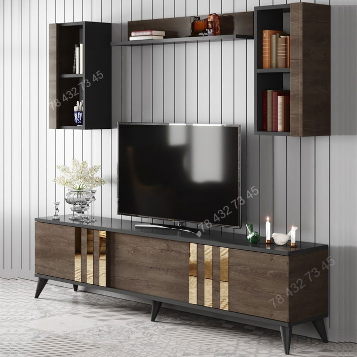 Meuble TV + Table Basse - Marron & Noir - 1m80 Meuble TV + Table Basse - Marron & Noir - 1m80