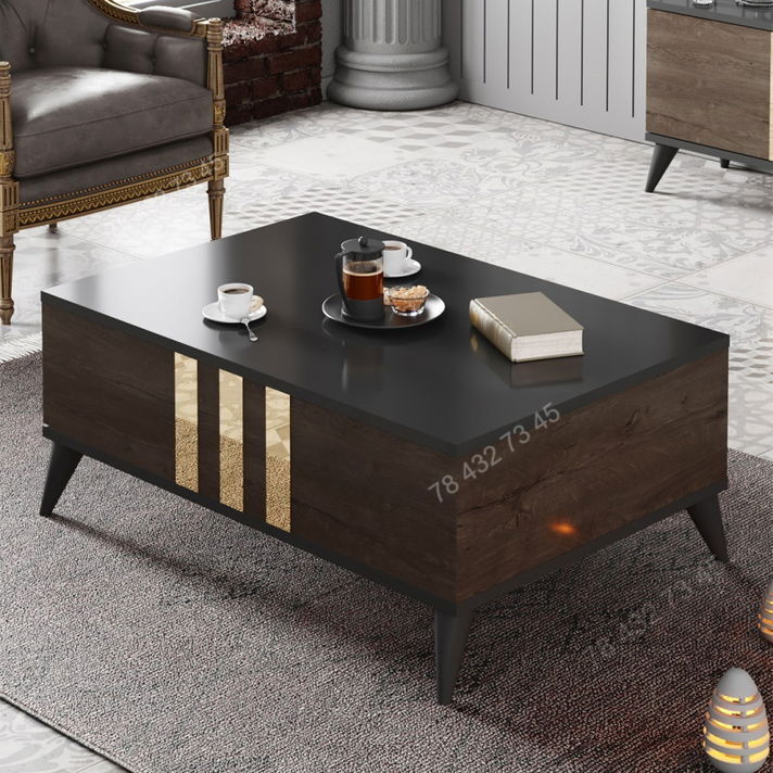 Meuble TV + Table Basse - Marron & Noir - 1m80 Meuble TV + Table Basse - Marron & Noir - 1m80