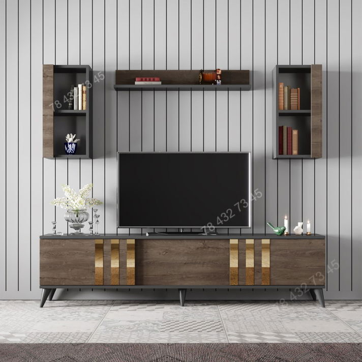 Meuble TV + Table Basse - Marron & Noir - 1m80 Meuble TV + Table Basse - Marron & Noir - 1m80