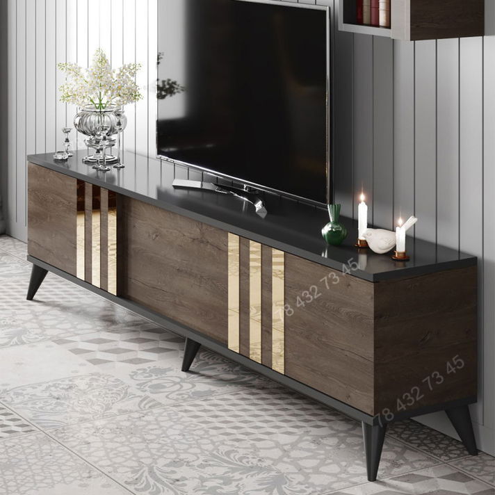 Meuble TV + Table Basse - Marron & Noir - 1m80 Meuble TV + Table Basse - Marron & Noir - 1m80
