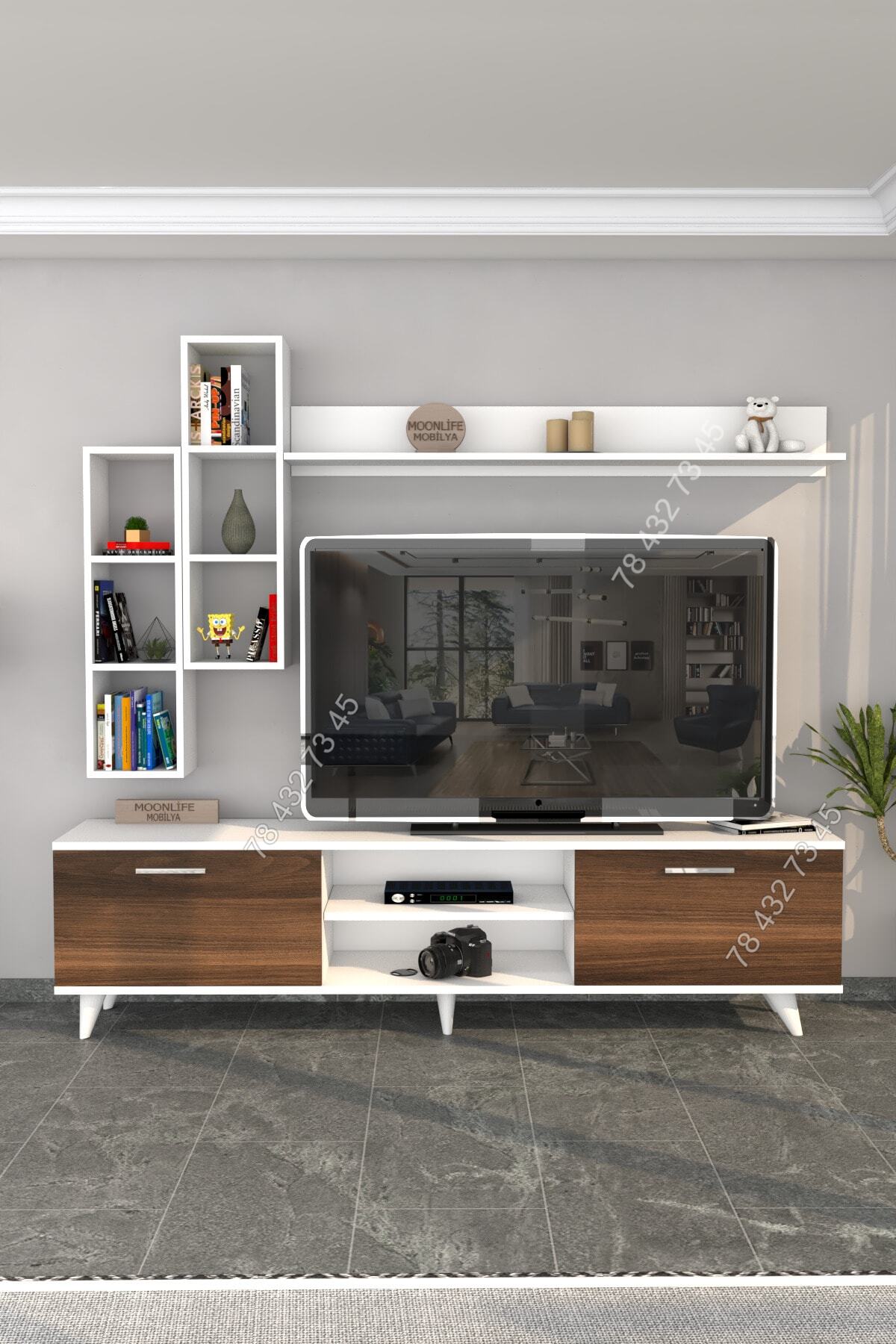 Meuble TV Marron Blanc - 1m80 Meuble TV Marron Blanc - 1m80