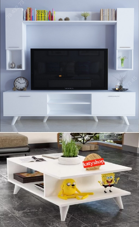 Meuble TV Blanc - 1m80 + Table Basse