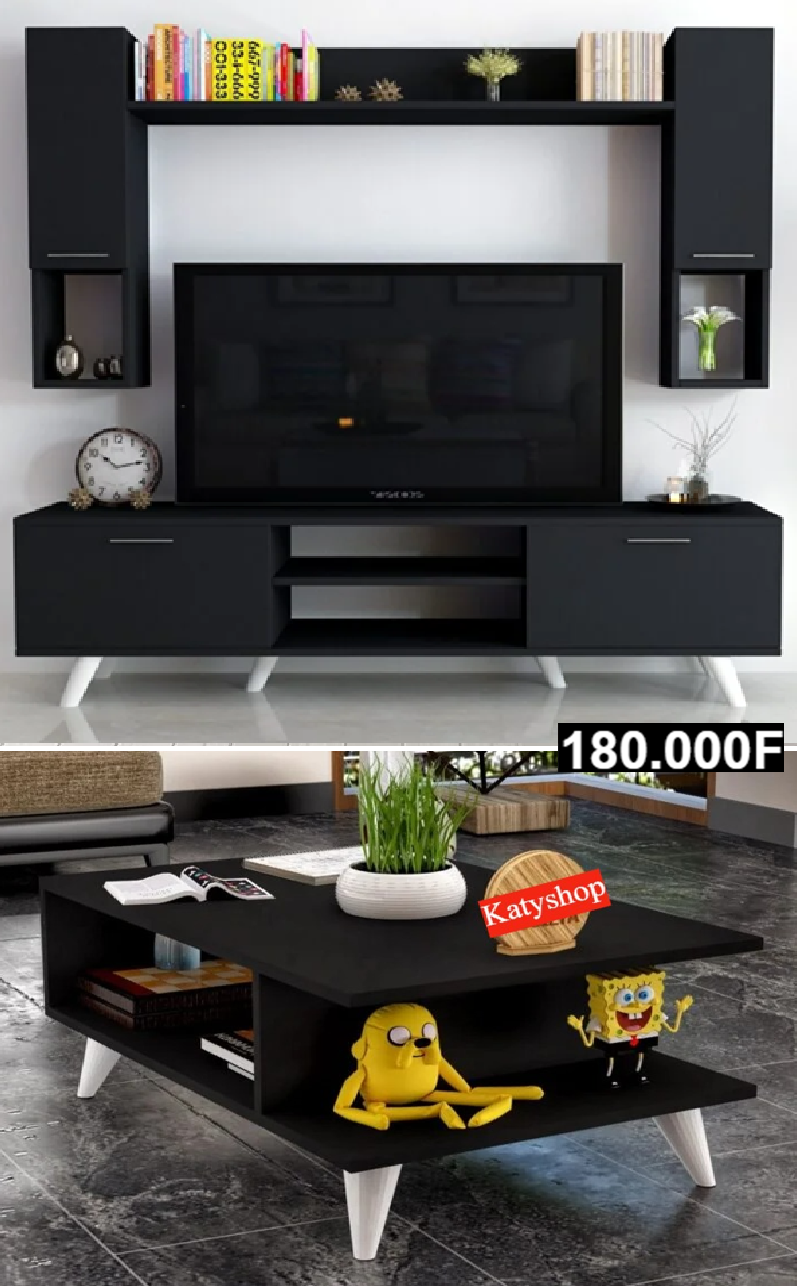 Meuble TV Blanc - 1m80 + Table Basse Meuble TV Blanc - 1m80 + Table Basse