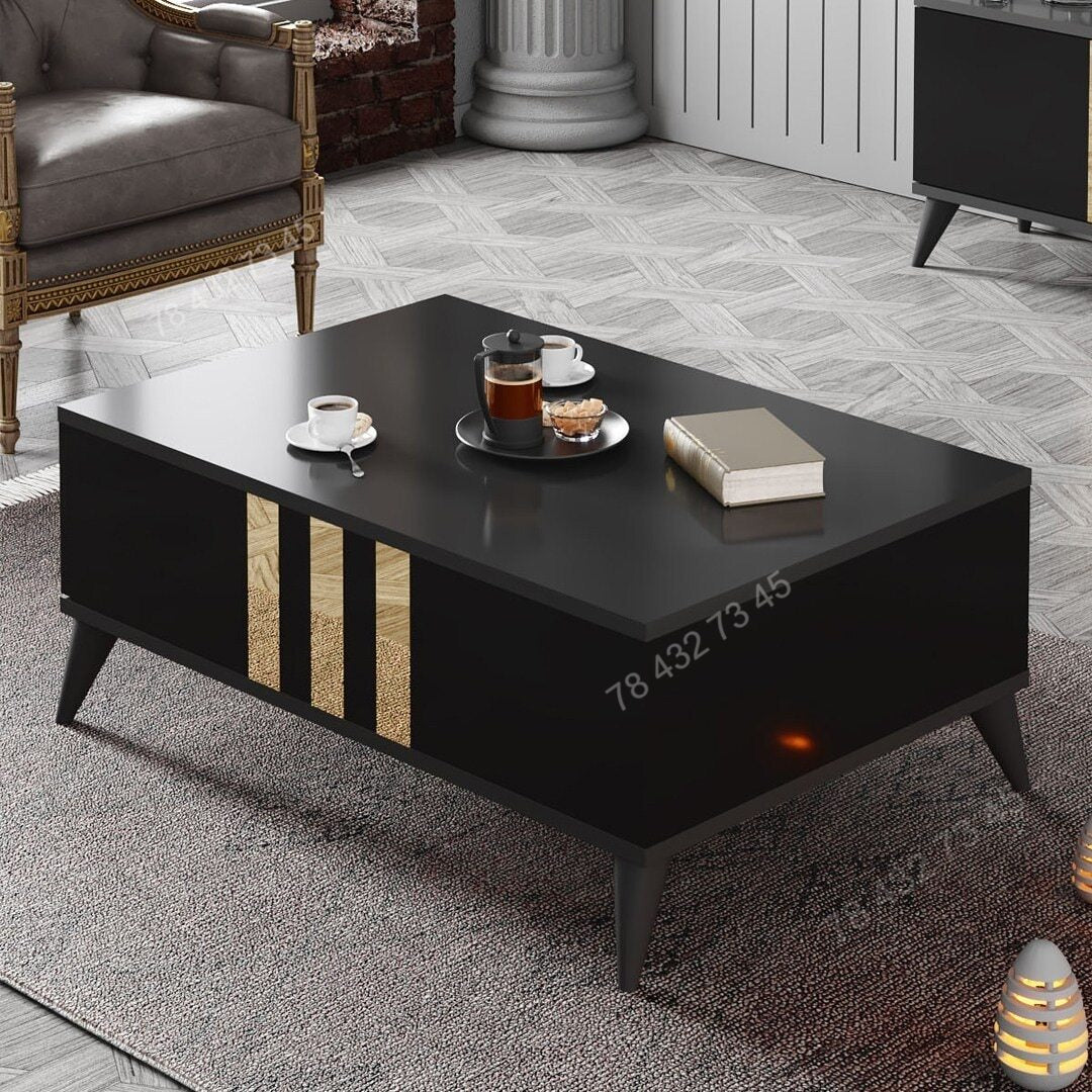 Meuble TV + Table Basse - Noir & Gris - 1m80 Meuble TV + Table Basse - Noir & Gris - 1m80