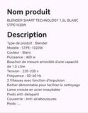 MIXEUR BLENDER SMART TECHNOLOGY 1,5L BLANC STPE1020W