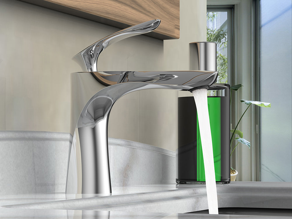 Robinet de lavabo élégant en laiton, robinet de salle de bain à poignée unique avec finition durable pour usage résidentiel et hôtelier