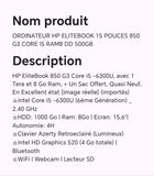 ORDINANTEUR HP ELITEBOOK 15 POUCES 850 G3 CORE I5 RAM8 DD 500GB