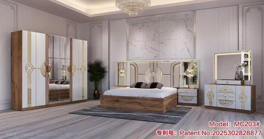 CHAMBRE A COUCHER 6BATTANTS 5PIECES MARRON BLANC