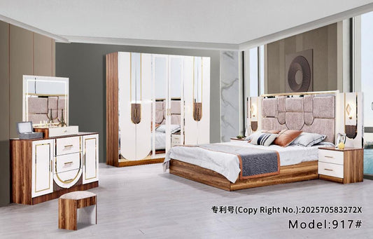 CHAMBRE A COUCHER 6BATTANTS 5PIECES MARRON BLANC