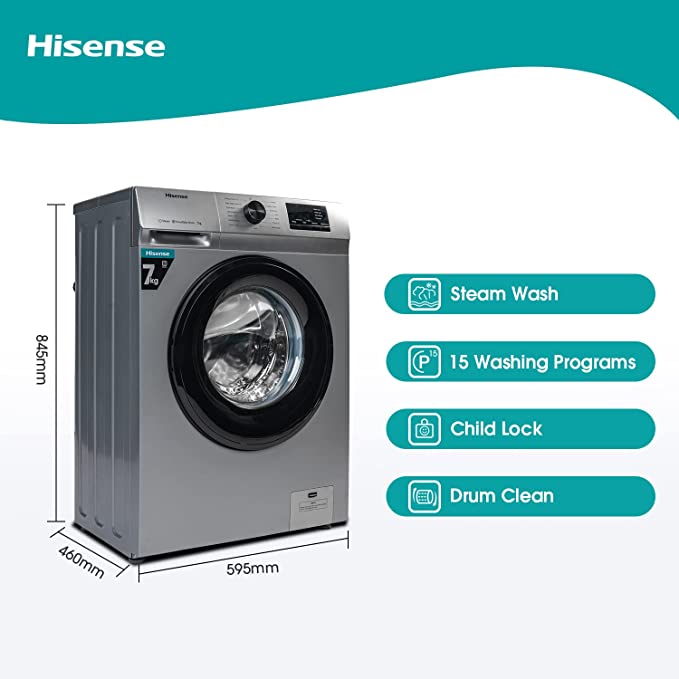 Machine à laver HISENSE 7kg front load gris WFVB7012MT
