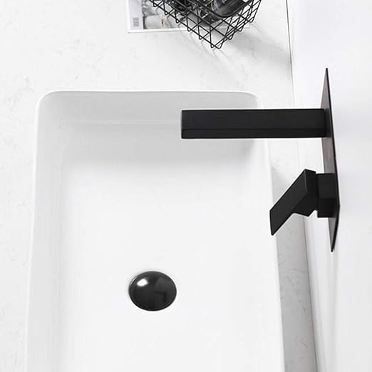 Robinet Mural Encastré Noir Mitigeur Moderne pour Lavabo et Vasque en Laiton Mélangeur Eau Chaude et Froide