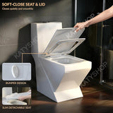 Chaise anglaise  WC monobloc en céramique sans bride, style occidental, avec abattant à fermeture amortie et siphon en S- Blanc