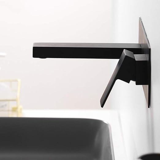 Robinet Mural Encastré Noir Mitigeur Moderne pour Lavabo et Vasque en Laiton Mélangeur Eau Chaude et Froide