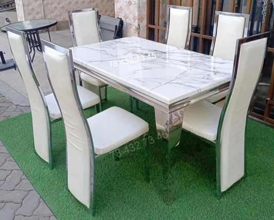 Table à manger moderne en Marbre Blanc Ensemble de table et de chaises pour maison et appartement