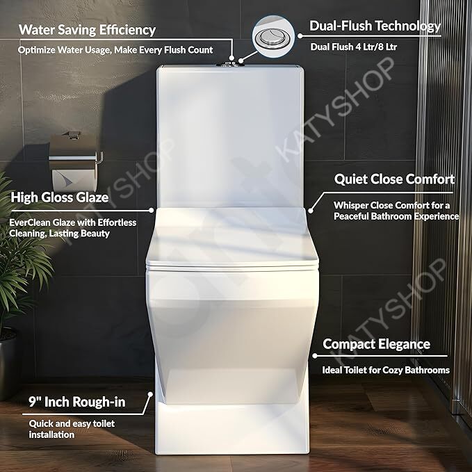 Chaise anglaise  WC monobloc en céramique sans bride, style occidental, avec abattant à fermeture amortie et siphon en S- Blanc