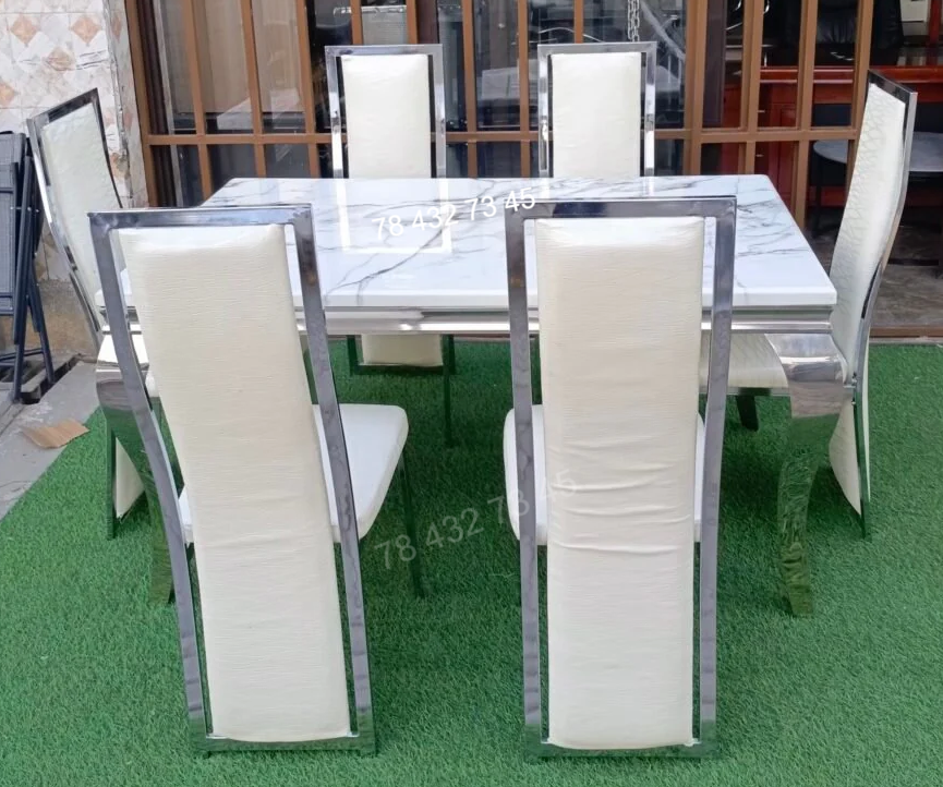 Table à manger moderne en Marbre Blanc Ensemble de table et de chaises pour maison et appartement
