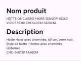 HOTTE DE CUISINE HAIER SENSOR 60X60 VERRE NOIR CHCS60TB1A60CM