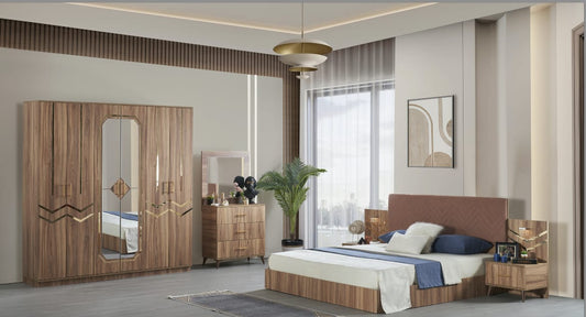 CHAMBRE A COUCHER 6BATTANTS 4PIECES  MARRON WOOD