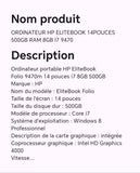 ORDINATEUR HP ELITEBOOK 14 POUCES 500GB RAM 8GB I7 9470