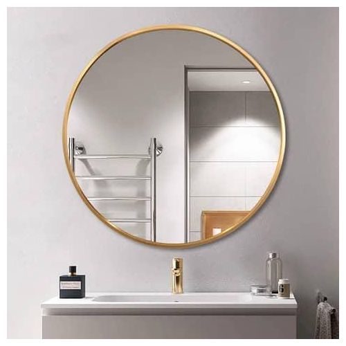 Miroir Mural Rond Suspendu Miroir Maquillage Miroir décoratif Miroir pour Salon - Chambre décoration de la Maison (OR)