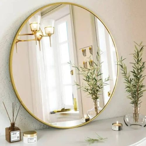 Miroir Mural Rond Suspendu Miroir Maquillage Miroir décoratif Miroir pour Salon - Chambre décoration de la Maison (OR)