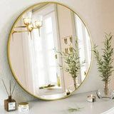 Miroir Mural Rond Suspendu Miroir Maquillage Miroir décoratif Miroir pour Salon - Chambre décoration de la Maison (OR)