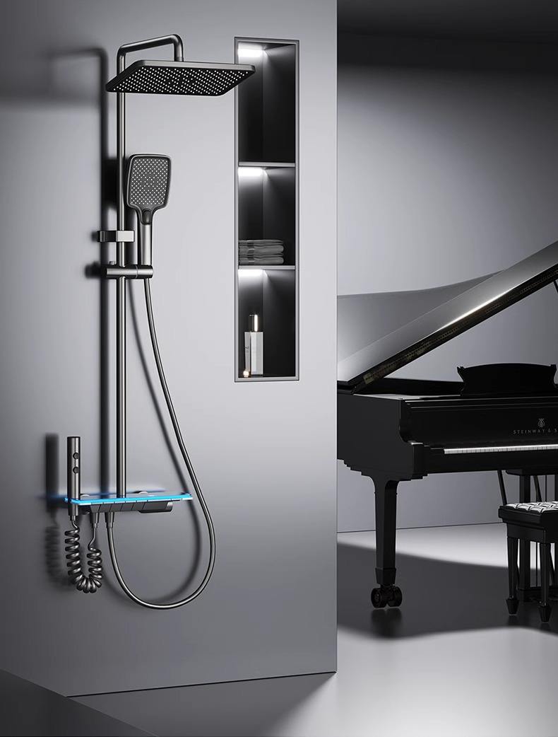 Ensemble Colonne de douche avec affichage numérique et fonction thermostatique, affichage numérique, éclairage LED d'ambiance, 4 modes de jet