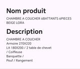 CHAMBRE A COUCHER 6BATTANTS 6PIECES BEIGE LORA