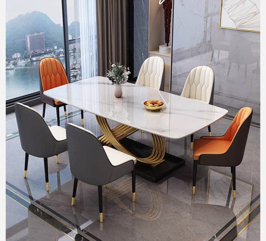 Table A Manger - Marbre Blanc Avec Structure en Nœud Doré