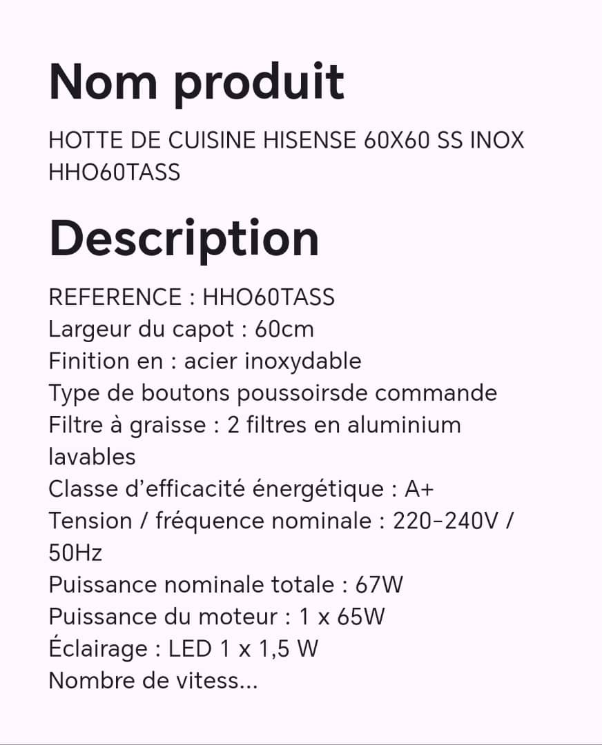 HOTTE DE CUISINE HISENSE 60X60 SS INOX HHO60TASS