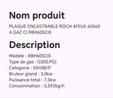 PLAQUE ENCASTRABLE ROCH 4FEUX 60X60 A GAZ CI RBH60SCIX