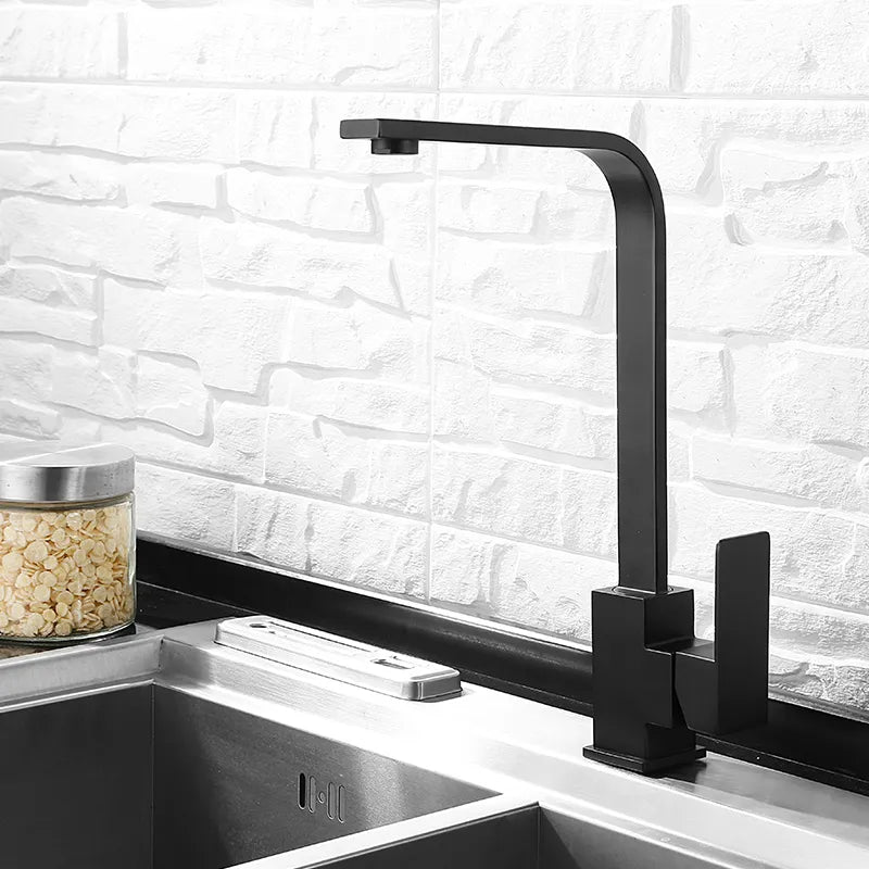 Robinet de cuisine à poser, mitigeur pivotant en acier inoxydable pour évier de cuisine - Robinet Noir