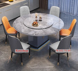 Table A Manger Extensible - Marbre Gris - Avec Vaissellier Intégré