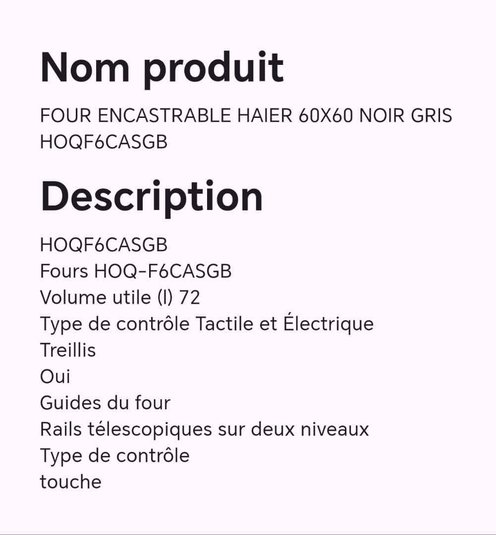 FOUR ENCASTRABLE HAIER 60X60 NOIR GRIS HOQF6CASGB